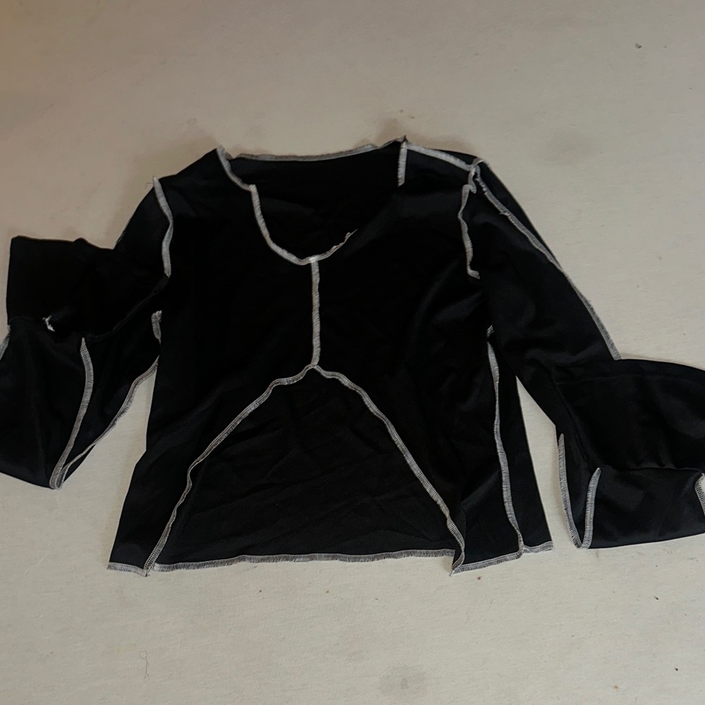 Womens Size XL Black Long Sleeve Top with White Stitching
